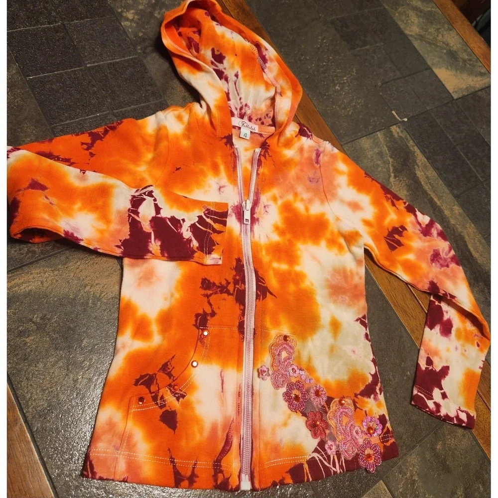 Boutique Tie Die‎ Full Zip Hoodie Tallulah Girls Size 4 Embellished Rhinestones